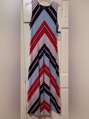 Chaps Red, Navy & Light Blue Striped Maxi Dress